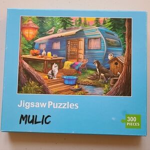 Camping In The Woods Nature ~ Cat Dog Owl Bird Sunset ~ Jigsaw Puzzle 300 Pcs.
